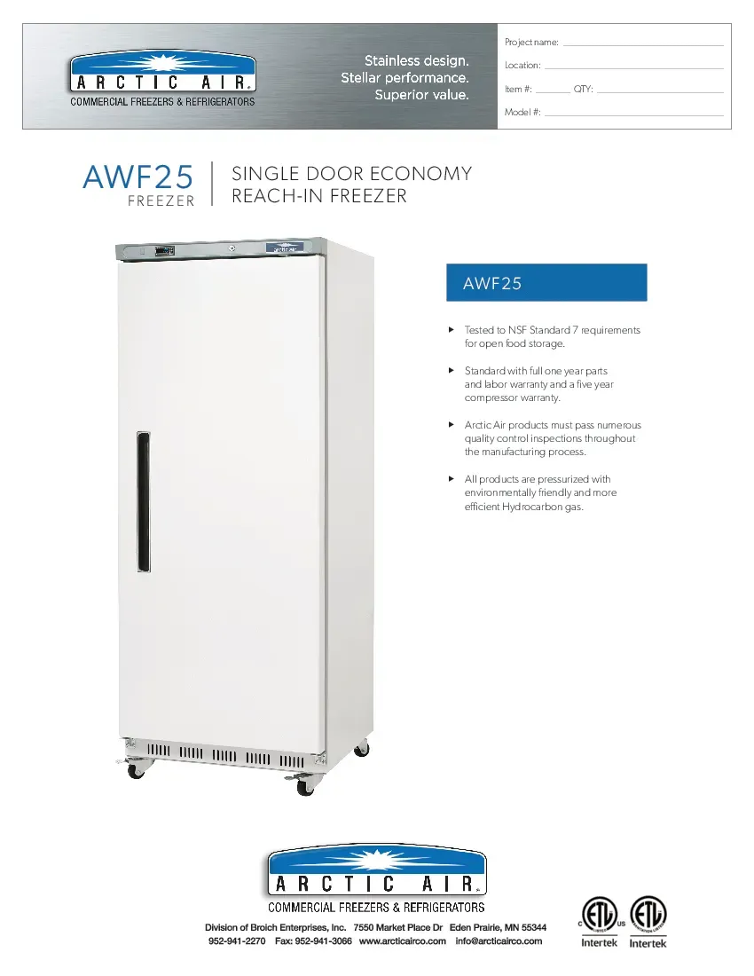 arctic-air-awf25-freezer-reach-in-115v-one-section-self-contained-specsheet-260719gdrnmp.pdf