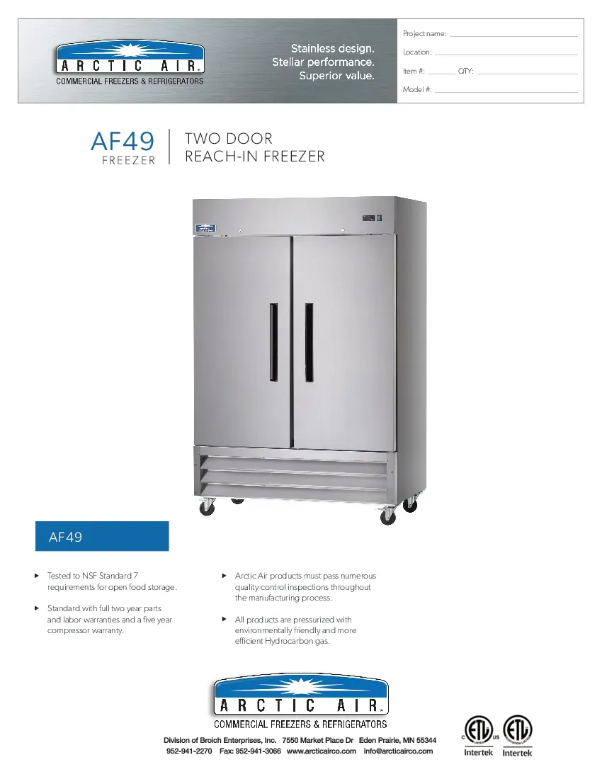 arctic-air-af49-freezer-reach-in-115v-two-section-self-contained-specsheet-2607197d7wyi.pdf